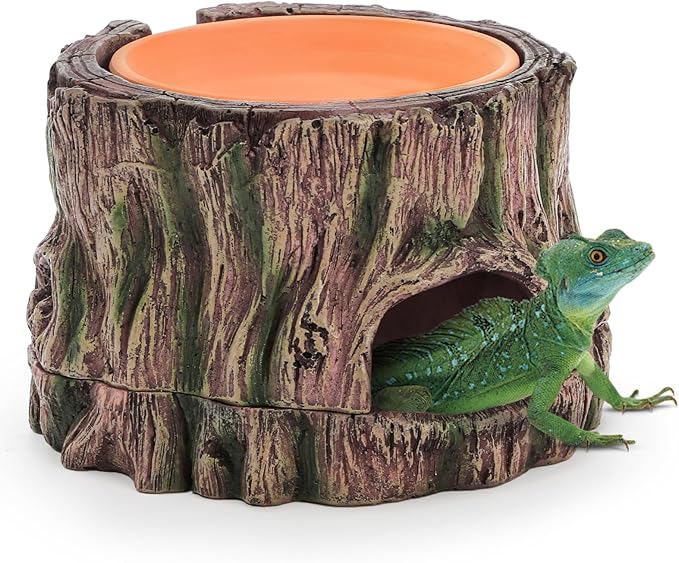 Reptile Hide Cave, Reptile Hideout with Detachable Base and Humidity Dish, 3 in 1 Lizard Snake Hiding Place Tank Terrarium Decor for Gecko, Crabs, Amphibian, Turtle