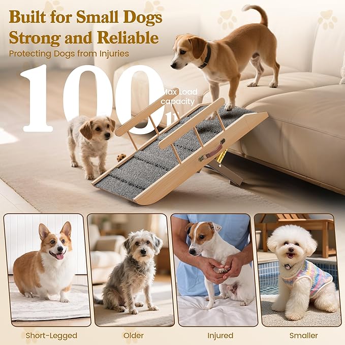 Small Dog Ramp for Bed Couch, Pet Ramp for Small Old Dogs Cats with 5 Adjustable Heights from 7.09" to 12.60", Portable Non-Slip Dog Ramp for High Bed, Couch, Hold up to 100 LBS