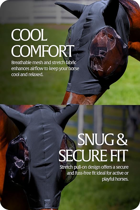 Equinavia Bug Out Fly Mask | Against Flies, Insects, UV Rays - Carbon Grey - Horse
