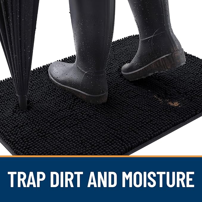 OLANLY Dog Door Mat for Muddy Paws 59x24, Absorbs Moisture and Dirt, Absorbent Non-Slip Washable Doormat, Quick Dry Chenille Mud Mat for Dogs, Entry Indoor Entryway Carpet for Inside Floor, Black