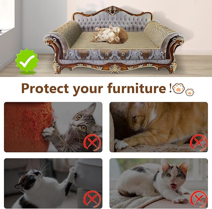 Luxury Cardboard Cat Scratcher Sofa Couch Bed, Couch Shaped Scratching Board, Scratch Lounge with Catnip, Cat Scratcher for Indoor Cats Grey