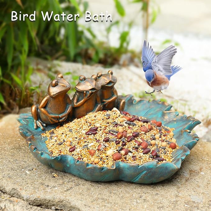 MUMTOP Bird Baths for Outdoors, Antique Outdoor Garden Bird Bath Resin Birdbath Bowl with Vintage Frogs Ornament for Outside Yard Table Decor