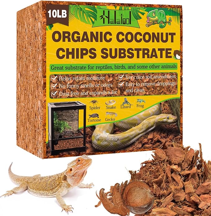 Halatool 10LB Coconut Chips Substrate 72QT Natural Coconut Husk for Reptiles Coco Cypress Mulch Aquarium Terrarium Bedding for Corn Snake Ball Python Tortoise Frog Gecko Hermit Crab Reptile Tank