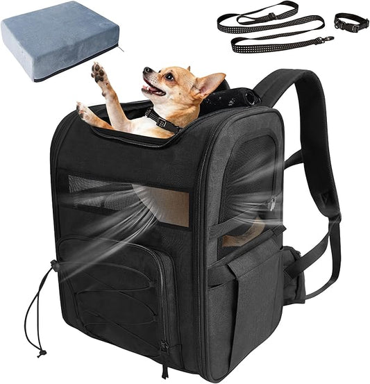 Dog Carrier Backpack for Small Dogs - Breathable Mesh Hiking Bag with Safety Buckle, Adjustable Straps and Elevated Pad - Durable for Hiking (Fits Small Cats Too, Up to 17lbs, Black)