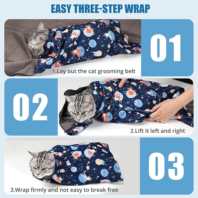Cat Grooming Wrap,Anti-Escape Cat Wrap for Grooming,Self-Adherent Soft Cat Blanket to Wrap,Anti-Bite,Clip Nails,Anti-Scratch,Cat Calming Wrap,Cat Burrito Wrap,Swaddle Wrap Pet Tool Large Size