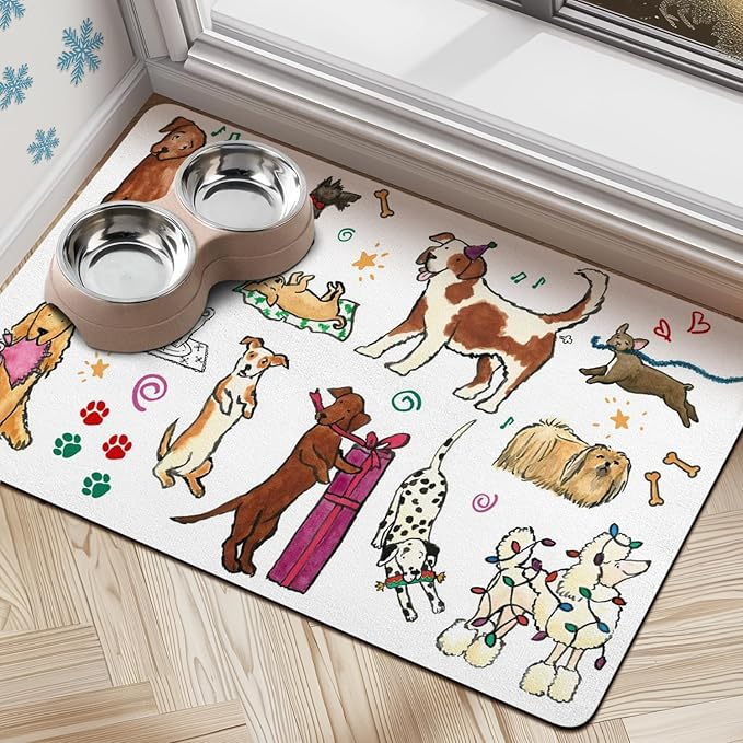 Dog Cat Food Mats for Floors, Absorbent Dog Bowl Mats for Food and Water, Quick Dry Pet Dog Food Mat Non-Slip Pet Supplies