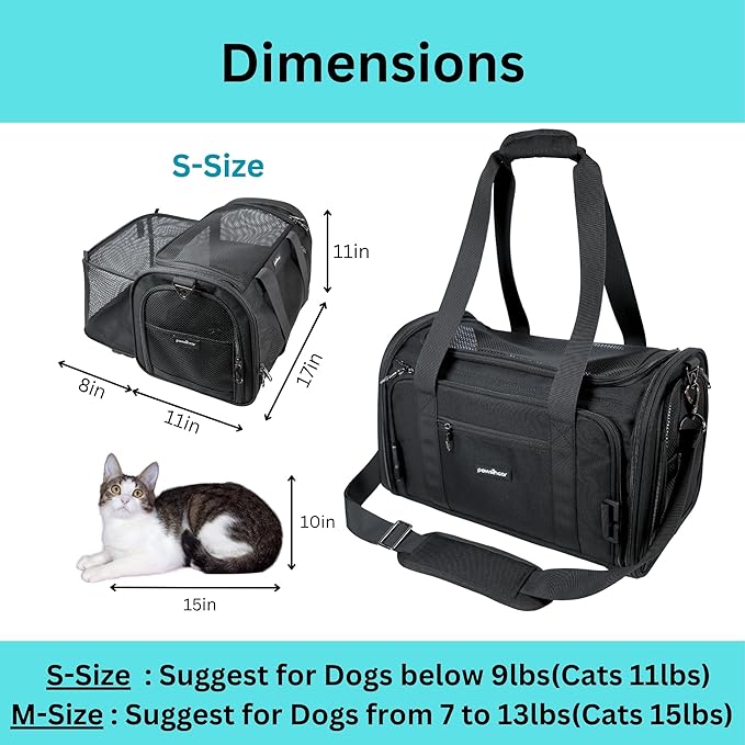 Crash-Tested Cat Carrier Soft (Test with FMVSS 213b - 5 Star Safety Rated by CPS) | TSA Airline Approved, Expandable, Zipper Locks, Fan Pocket | Best Dog Car Carrier for Safe Travel (Pet Up to 9lbs)