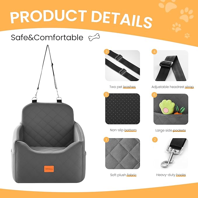 Dog Car Seat for Small Dog with Washable Mat, Memory Foam Booster Seat for Dogs Under 30lb, Elevated Pet Seat with Pockets, Anti-Slip Bed for Car, Perfect for Front & Back Seats with Safety Leash