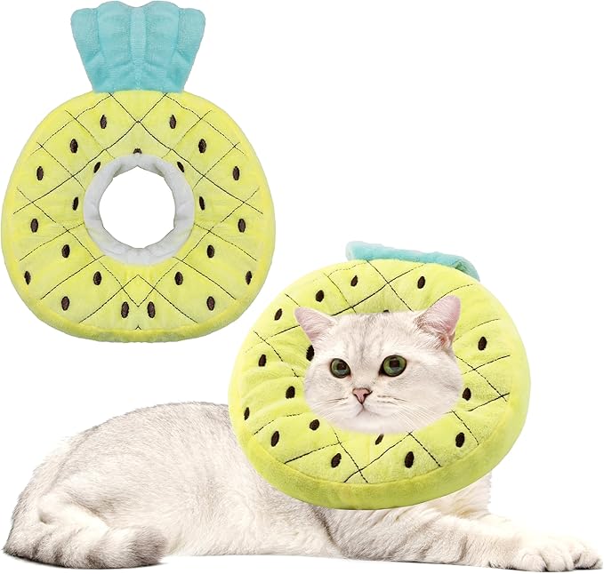 Soft Cat Cone Collar, Cute Cat Recovery Collar Suitable for Small, Medium, Large Cats,Elizabethan Neck Collar for Cats After Surgery (Pineapple, Medium)