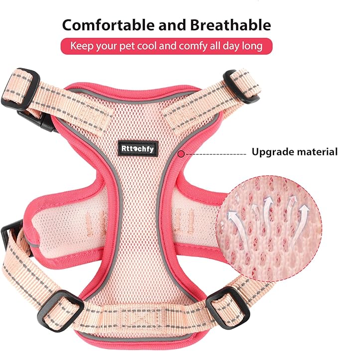 Rttochfy Cat Harness and Leash Set, Adjustable and Reflective Cat Vest, Escape Proof Kitten Harness, Easy to Put on with 3 Buckles for Cats Walking and Traveling (Pink, M)