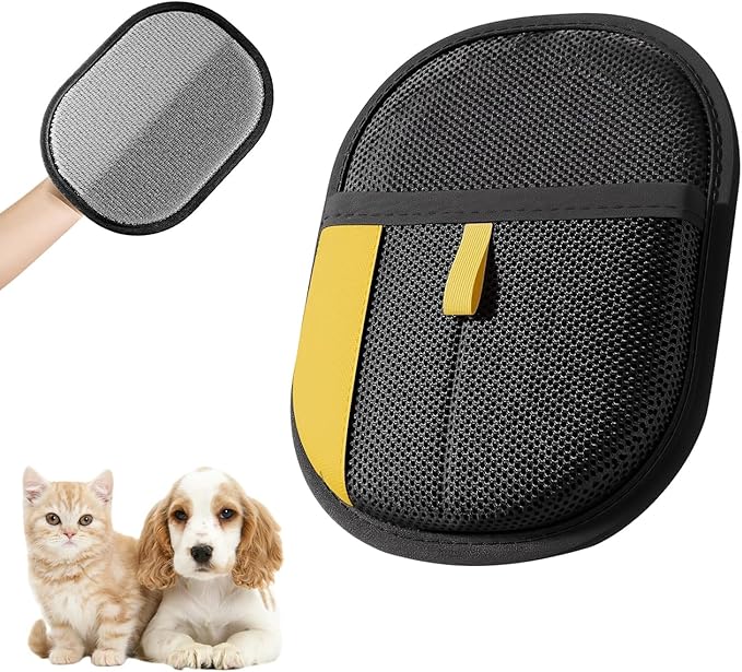 Pet Hair Removal Gloves Brush, Reusable Cat Dog Electrostatic Hair Remover Grooming Glove Tool (1 Pack Black)