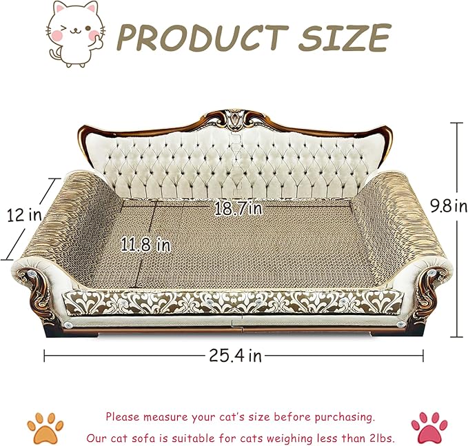 Luxury Cardboard Cat Scratcher Sofa Bed, Couch Shaped Scratching Board, Scratch Lounge with Catnip, Scratcher for Indoor Cats Large Grey