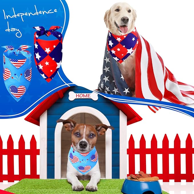 Abbylike 200 Pcs Patriotic Dog Bandanas Bulk Labor Day Bandanas for Dogs Triangle Kerchief Scarf Set for Puppy Small Medium Large Workers' Veterans Day Costume Accessories (25.6 x 17.7 x 17.7 Inch)