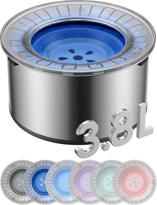 1Gallon Large Dog Water Bowl No Spill, [Anti Digging Lid & Rubber Bottom] Spill Proof Dog Bowl, Anti Splash Mess Dripless Slow Drinking Stainless Steel Water for Sloppy Messy Drinkers Car