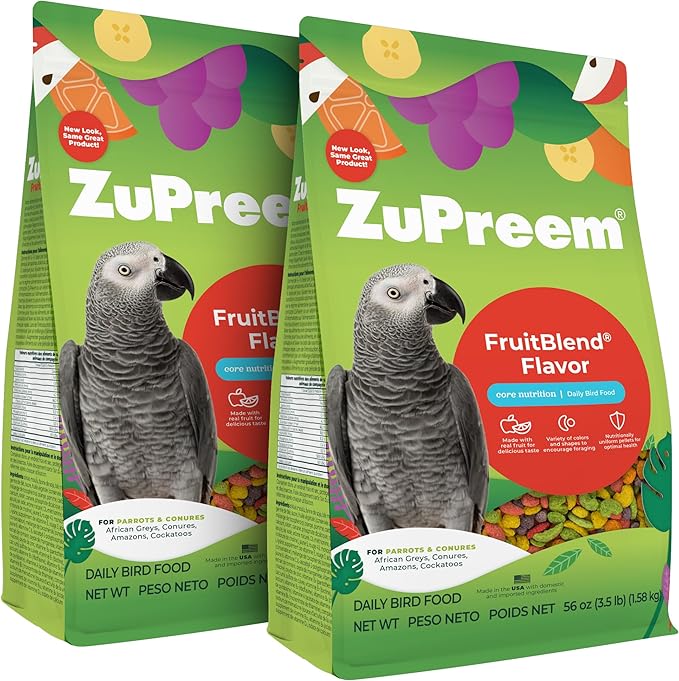 ZuPreem FruitBlend Flavor Pellets Bird Food for Parrots and Conures, 3.5 lb (Pack of 2) - Daily Blend Made in USA for Caiques, African Greys, Senegals, Amazons, Eclectus, Small Cockatoos