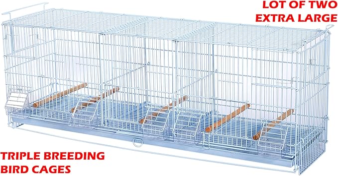 LOT of 2 Extra Large 38"x11"x15"H Stackable Breeder Bird Flight Triple Cage with Removable Double Center Divider and Breeding Nest Box Doors