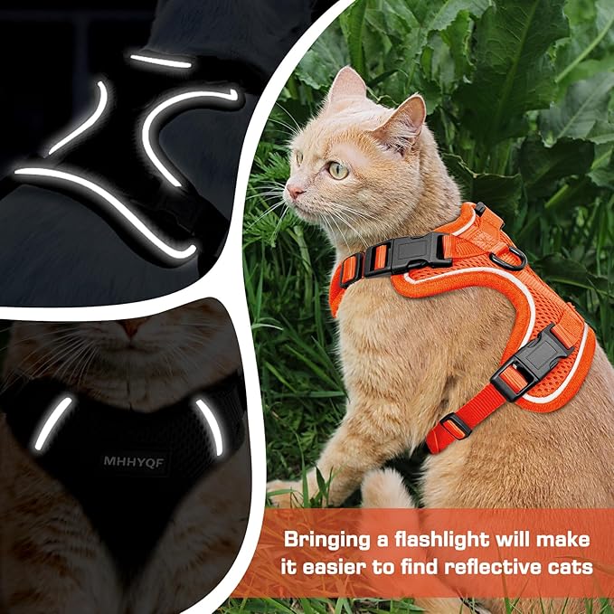 Cat Harness and Leash for Walking Escape Proof Soft Adjustable Cat Leash Breathable Comfortable Vest Easy to Wear Kitten Harness for Outdoor Travel, Orange, M