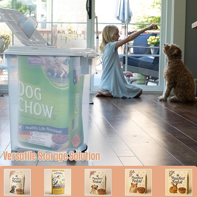 Buddeez Airtight Pet Food Storage Container - 50 QT Capacity Dog Food Storage Container, Cat Food Container, Bird Seed Storage Container, Rolling Storage Bin, Air Tight with White Lid
