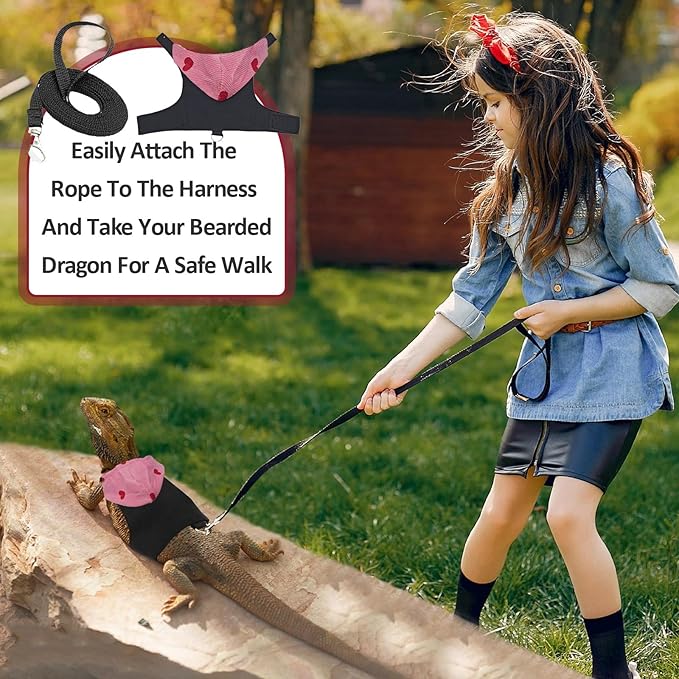 Bearded Dragon Lizard Hoodie Leash Suit Reptile pet Outdoor Chest Harness Chameleon Squirrel Leash Hooded Clothes Suitable for Bearded Dragon Lizard Reptiles（Red hat）