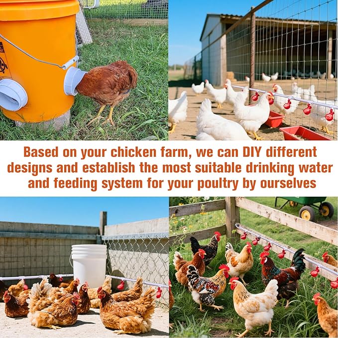 Complete Set Pipeline Automatic Chicken Waterer System(82Accessories Included) Chicken Feeder and Waterer Set,Poultry Waterer,with PVC Pipeline,Garden Hose and Hole Openers
