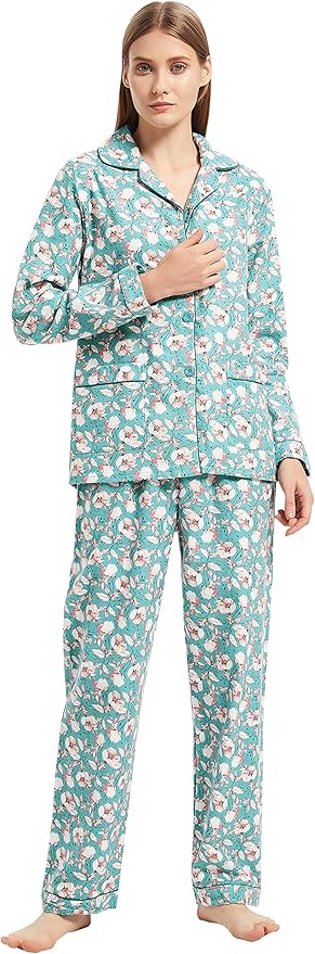 GLOBAL Flannel Pajamas for Women 2-Piece Comfy and Cozy Flannel Pj Set Cotton Loungwear