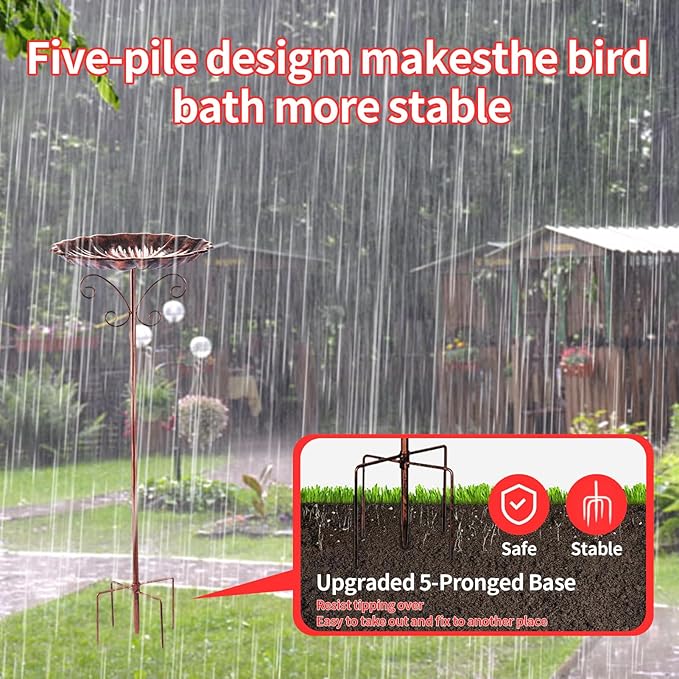 Small Metal Bird Bath for Outside, 10" Dia Bowl Bird Baths Feeder Bowl for Outdoors, Vintage Birdbaths Standing for Garden Patio Yard Lawn Decor (Bronze)