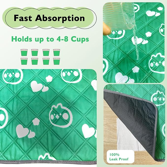 4 Pack Guinea Pig Bedding - Washable Guinea Pig Liners for C&C 2x1 Cage, Waterproof Reusable & Anti Slip Pee Pads Super Absorbent Mats for Small Animal Rabbit Hamster Rat (Green, 28 x 14 Inch)