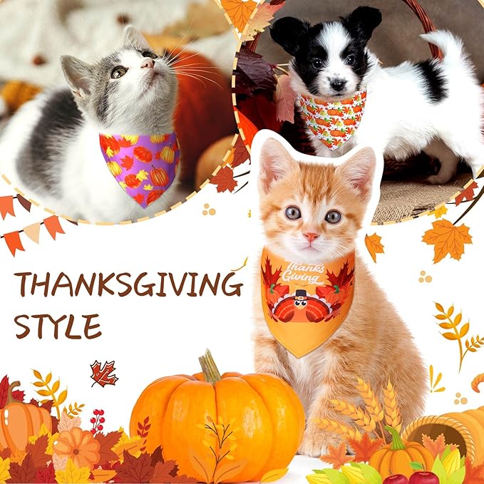 Weewooday 20 Pieces Fall Thanksgiving Dog Bandanas for Dogs Pumpkin Dog Bandana Turkey Triangle Pet Bib Adjustable Pet Bandana Soft Doggy Kerchief Accessories for Pet Costume