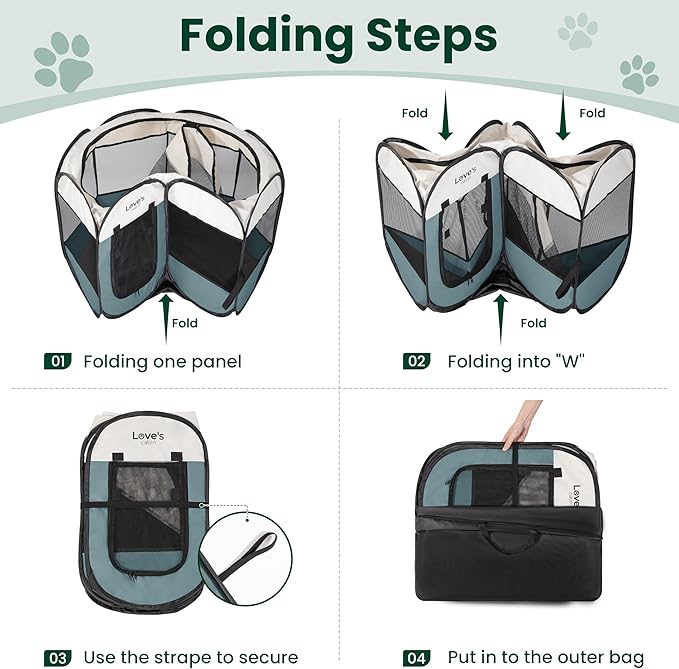 Love's cabin Pet Puppy Dog Playpen, Large Dog Tent Crates Cage Indoor/Outdoor, Portable Playpen for Cat, Foldable Pop Up Dog Kennel Playpen with Carring Case, Removable Zipper Top, Moss Green