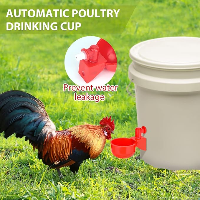 12 Pcs DIY Chicken Feeder Kit and 12 Pcs Chicken Water Cup Kit, Gravity Chicken Waterer Cup and Automatic Chicken Feeder Port Kit with Hole Saw, Poultry Feeder No Waste for Chicken Duck Bird Quail