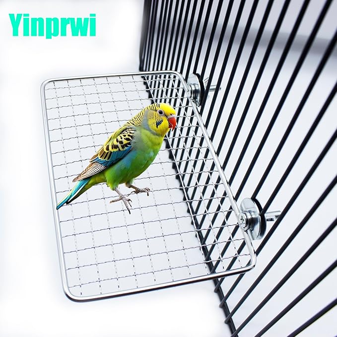 2 Pack Parrot Perch Platform,7.9x5 in Stainless Steel Shelves for Bird Cage,Flat Platform Training Stand Small Animals Cage Accessories, Lovebirds,Parakeets,Budgies, Conures, Cockatiels