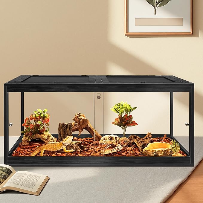 Prolee Tempered Glass Beard Dragon Tank 81 Gallon,Reptile Encloure and Snake Tank with Metal Mesh Roof Door,Locking Design Reptile Tank for Lizard,Gecko,Chameleon (48"X20"X20",Black)