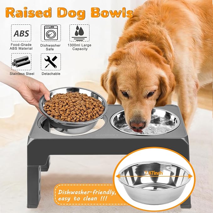 URPOWER Elevated Dog Bowls 4 Height Adjustable Raised Dog Bowl with 2 Stainless Steel Food and Water Bowls Non-Slip Bowl Stand Adjusts to 3.2”,8.7”,10.2”,11.8”for Small Medium Large Dogs and Pets