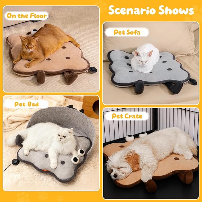 Cat Heating Pad Electric Heated Pet Bed Warming Mat for Indoor Cats Dogs Extra Large Adjustable Temperature Hot Pads Biscuits Grey 21"X 21"