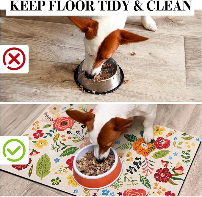 Dog Food Mats for Floors, Absorbent Quick Dry Pet Cat Food Mat, Dog Bowl Mats for Food and Water Dispenser Mat, Eco-Friendly Dog Accessories Pet Supplies 17"x30"