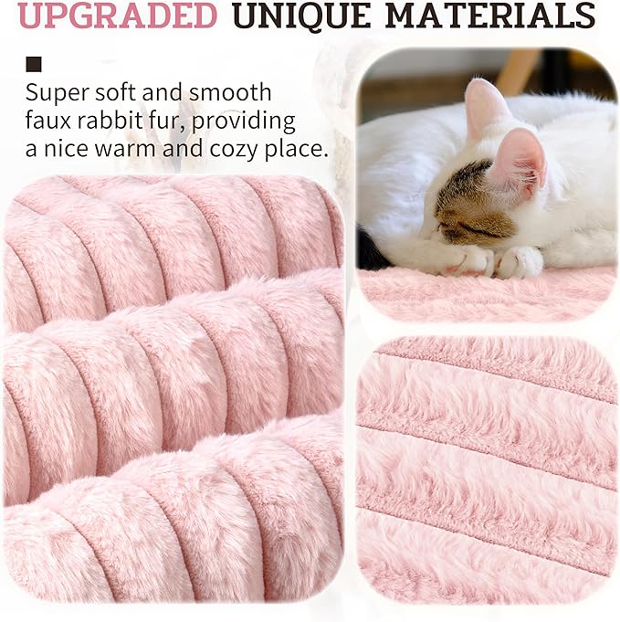 NWK Pack of 4 Fluffy Self Warming Cat Mat, Cat Blanket, Thermal Dog Mat, Washable, Non-Slip Bottom for Sofa & Crate & Kennel & Car Seat (Blush Pink, X-Large (43.5'' X 27.5'' X 0.7''))