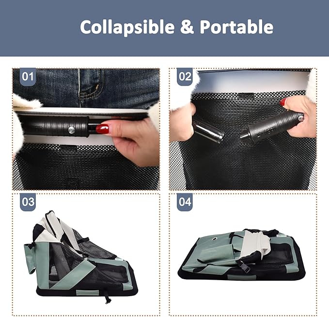 JESPET Soft Dog Crates Kennel for Pets, 3 Door Soft Sided Folding Travel Pet Carrier with Straps and Fleece Mat for Dogs, Cats, Rabbit, Indoor&Outdoor Use(5-Shale Green, Small(24"L x 16.5"W x 16.5"H))