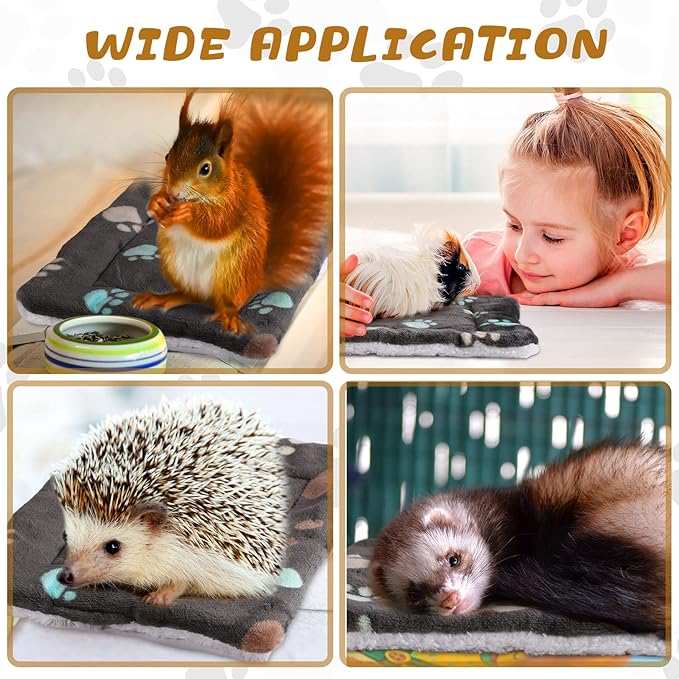 Tuanse 4 Pack Ultra Soft Dog Cat Bed Mat with Cute Prints Reversible Fleece Dog Crate Kennel Pad Cozy Washable Thickened Hamster Guinea Pig Pet Bed Mat for Small Animals(13 x 10 Inches,Black)