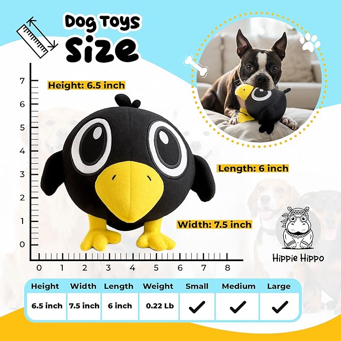 Squeaky Dog Toys for Small Dogs - Black Crow Plush Dog Toy - Soft Stuffed Animal for Dog Toys Puppy with Squeaky Sound to Keep Them Busy, Safe Plush Dog Toy for Interactive Play - 6.5"