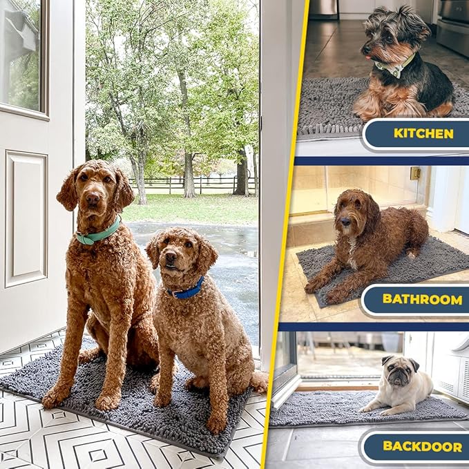 Muddy Mat® Shown on TV Super Absorbent Microfiber Dog Door Mat for Muddy Paws, Non-Slip Washable Pet Rug, Quick Dry Chenille Entryway Carpet, Machine Washable Indoor Outdoor mat, Grey 30"x19"