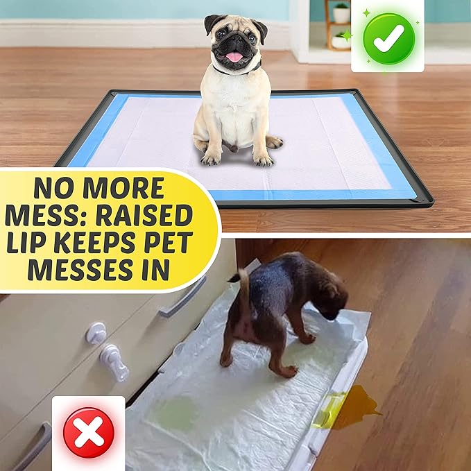 TidyFriend Dog Pee Pad Holder Tray Fits for 24” x 36” Pee Pads with Corner Lock Holes, Raised Edges, Non-Spill, Easy to Clean Silicone Dog Potty Tray Holder, for Indoor Floor Protection (Grey)