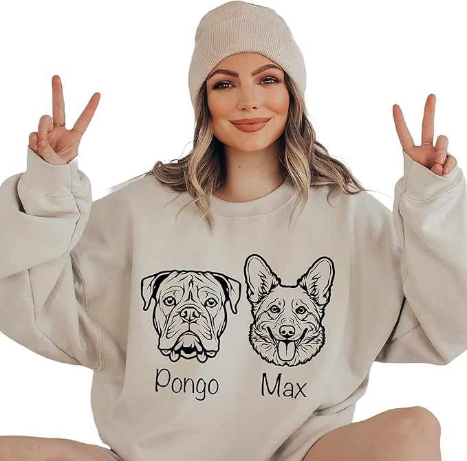 Custom Dog Mom Shirt for Women Pet Ears Sweatshirt with Name Unique Puppy Line Art Cute Dad Hoodie for DogDad Owner Lover