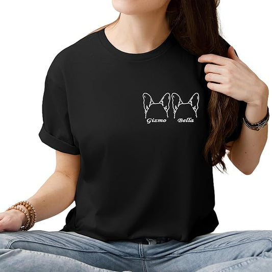 Custom Dog Mom Shirt for Women Pet Ears Sweatshirt with Name Unique Puppy Line Art Cute Dad Hoodie for DogDad Owner Lover