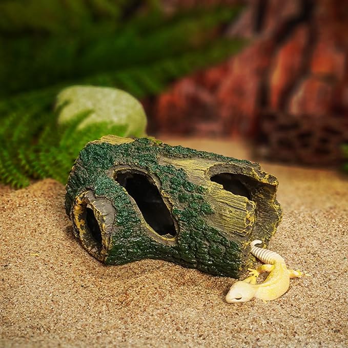 Resin Reptile Hideout Aquarium Decor Cave Shelter for Reptiles Fish Tank Ornament Safe Non Toxic for Lizards Snakes Fish Turtles Amphibians Terrarium Aquarium Accessories