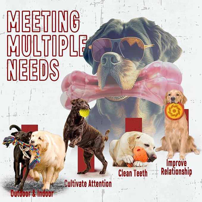 Zeaxuie 12 Pack Heavy Duty Various Dog Chew Toys Pack for Aggressive Chewers - Includes Large Rope Toy, Squeaky Toys & Indestructible Chew Bone for Medium, Large & X-Large Dogs (for Super Chewers)