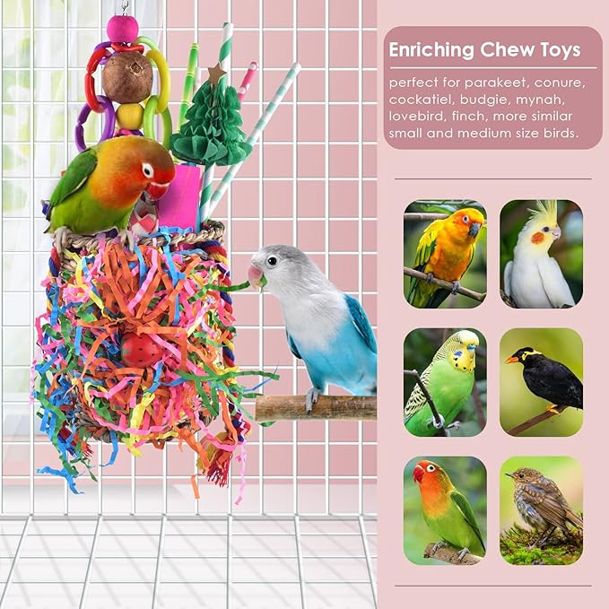 KATUMO Bird Toys, Parrot Grass Basket and Shredding Foraging for Parakeets, Cockatiels, Conures, Small and Medium Bird Cage Accessories