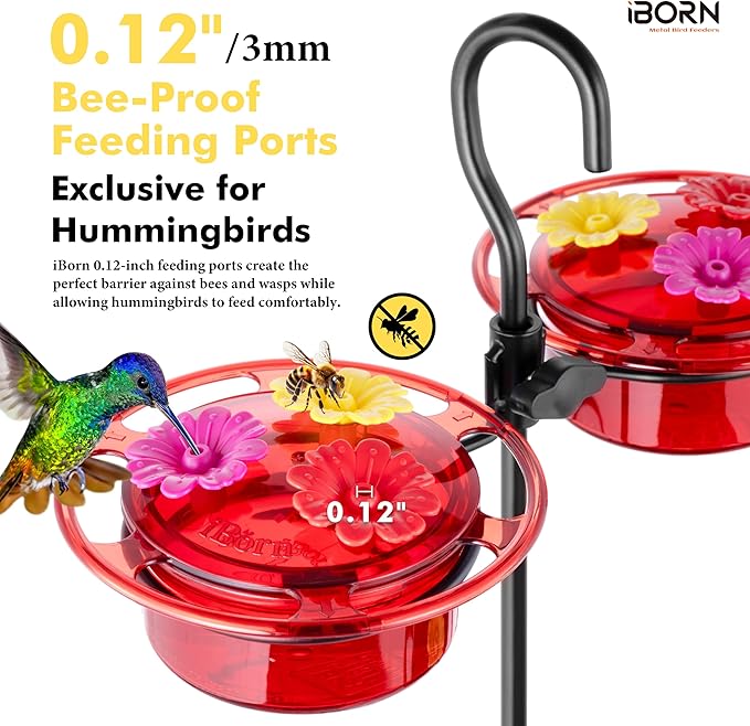 iBorn Small Hummingbird Feeder Hummingbird Feeders for Outdoors Hanging 4PCS 3OZ Mini Humming Bird Feeder with 3 Bee Guard Feeding Ports Silicone Flower Red