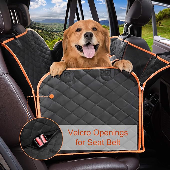 Femuar Dog Car Seat Cover, Waterproof Nonslip Pet Seat Cover for Back Seat with Storage Pockets Mesh Visual Window, Heavy Duty Scratchproof Pet Dog Seat Cover Hammock for Cars Trucks and SUVs