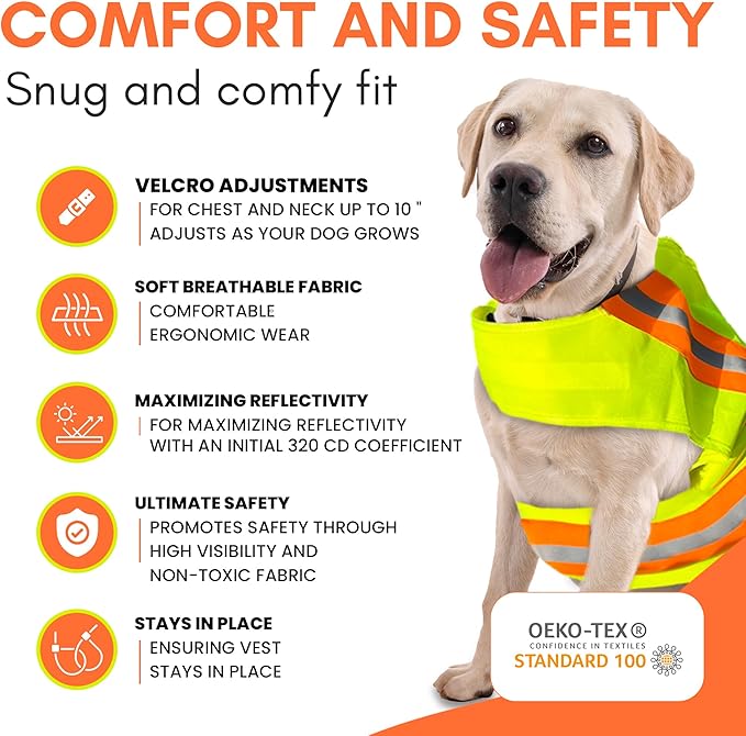 Reflective Dog Vest: Hi-Visibility Safety Gear for Outdoors. Safeguard Your Dog with Easy to wear Adjustable Reflective Vest Jacket (Medium)