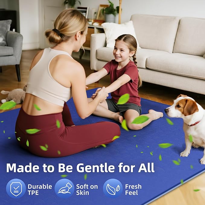 Extra Large Yoga Mat - 72"x35", 72"x48", 78"x57" - Wide TPE Exercise Mat for Home, Stretching, Couples & Family Workouts - 6-12mm Thick, Non-Slip & Waterproof - with Carry Bag and Straps